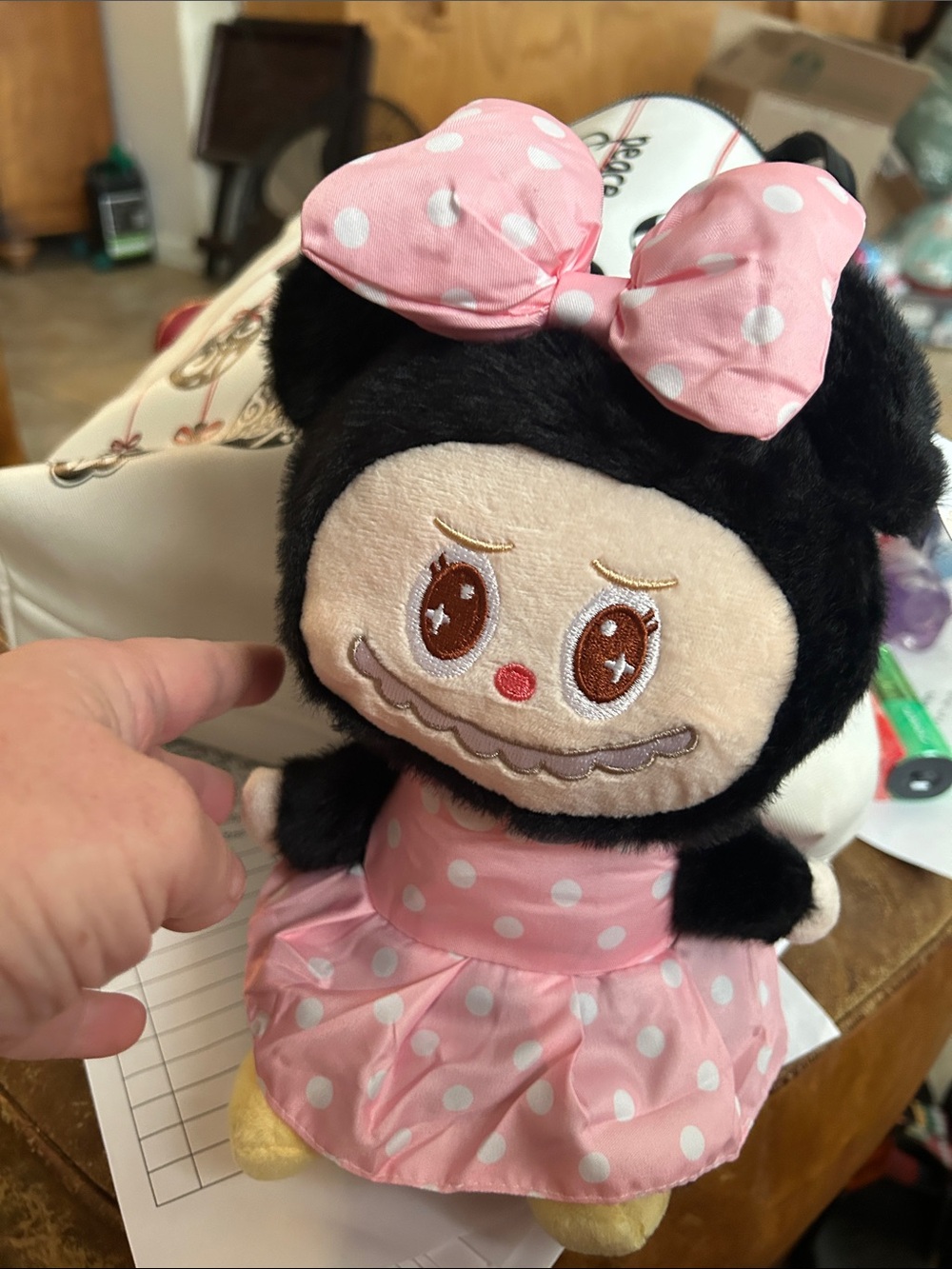 Plush Pink Polka Dot Bow Doll - Kids Toy
